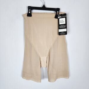 Girl Power Womens Small Hi Waist Shapewear Thigh Slimmer Nude Sheer Firm Control